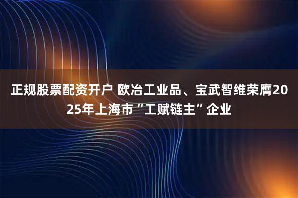 正规股票配资开户 欧冶工业品、宝武智维荣膺2025年上海市“工赋链主”企业